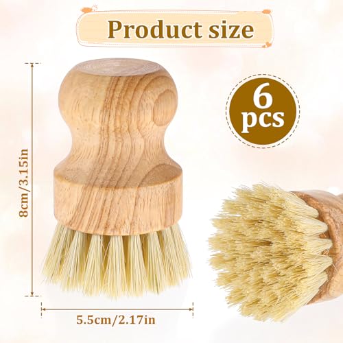 6 Packs Bamboo Dish Scrub Brushes Wok Brush Dish Scrubber Brush Kitchen Dishwashing Scrubber with Natural Bristles Bamboo Scrub Brush for Cleaning Pans, Pots, Sink - Thumbnail 2