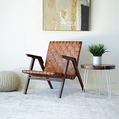 ASHCROFT Mid Century Modern Kalvez Cognac Tan Leather Accent Chair