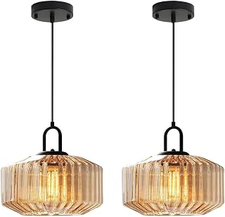 Amber Glass Pendant Light Fixtures 2-Pack