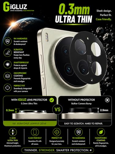 Image of iGluz Compatible with Vivo X300 Ultra Camera Lens Protector (1 Pack) | Premium 9H Tempered Glass Camera Guard | Ultra Clear HD | Scratch Resistant | Case Friendly Fit | Bubble Free Easy Installation | Full Coverage Lens Protection