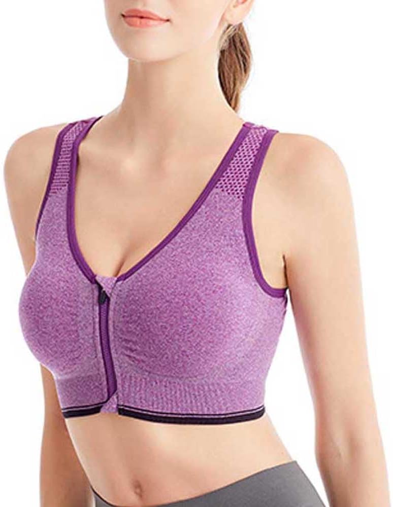 KUAZIVIZip Front Sports Bra Push Up Sports Bra High Impact Sports Bra M