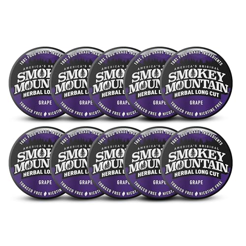 Image of Smokey Mountain Herbal Long Cut - Grape - 10 Can Box - Tobacco Free and Nicotine Free Snuff