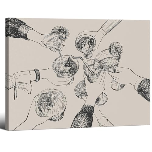 CAXIYSH Trendy Bar Canvas Wall Art Black and White Poster Champagne Picture 12x16inch Frame Bar Cart Decor Aesthetic Cocktail Alcohol Drinks Cheers Sketch Prints for Apartment Kitchen