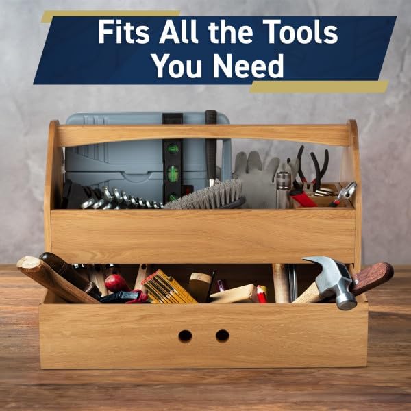 Kings County Tools Wood Tool Box - 22” Wooden Caddy Organizer with Handle and Drawer for Crafts or Tool Storage - Art Supply Storage Organizer Toolbox - Wooden Craft Tool Box