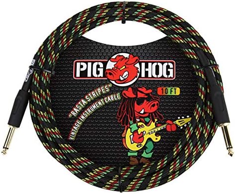 Pig Hog PCH10RA 1/4" to 1/4" Rasta Stripes Guitar Instrument Cable, 10 Feet image 3