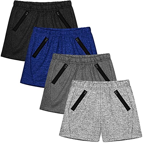 Resinta 4 Pack Summer Dry-Fit Running Shorts With Zipper Pockets Quick Dry Athletic Yoga Training Sports Shorts For Kids #TOP25