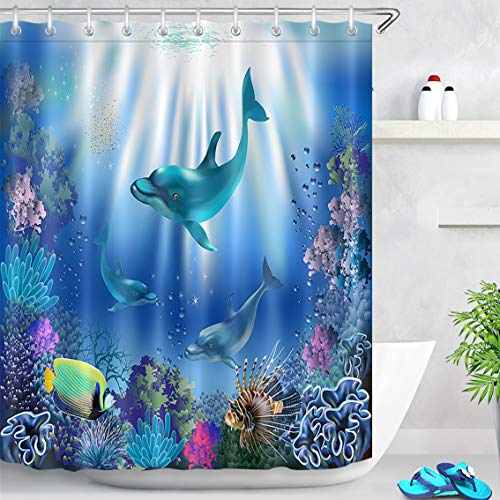 LB Rideau de Douche dauphins Avec crochets, plantes de Poisson Animal de Corail Dans le Monde Sous-â€¦ – Vignette
