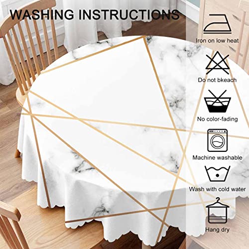 Yibeas Marble Tablecloth Round Table Cloth Line Gold Geometric Triangle Stone Rock Elegant Stain Striped Luxury Table Cover For Dining Room Kitchen Decoration 60Inch #TOP4