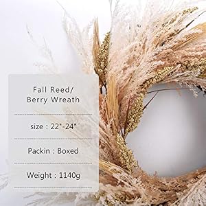 Fall Reed Floral Welcome Wreath for Front Door 24 inch Artificial Pampas Grass Door Wreaths for HomeFarmhouseWedding Party Window Wall Decor All Seasons