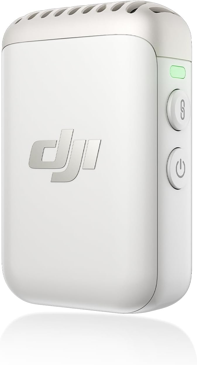 DJI Mic 2 Transmitter (Pearl White) Wireless Microphone with Smart Noise Cancellation, 14 Hour Internal Recording, Battery Operated, Up to 6 Hours, Magnetic Removable, Bluetooth Microphone, YouTube