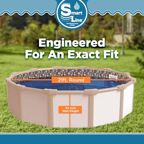 Smartline 21 ft Round Swimming Pool Liner | Seaside Lagoon | Overlap Style | 54 Inch Wall Height | 25 Gauge Heavy Duty Virgin Vinyl | Designed for Steel Sided Above Ground Pools