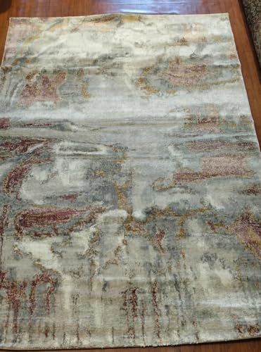 Image of 2x5 Feet (60x150 CM) Carpet for Bedroom Living Room & Hall - Ivory Multi Chevron Modern Abstract Geometric Silk-Touch Luxury Hotel-Style Washable Anti-Skid Turkish Area Rug
