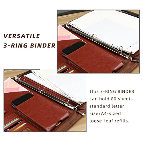 Image of Zippered Portfolio Organizer, WRIYES Leather Padfolio with 3 Ring Binder, Professional Business Binder, Organizer for IPad /Document, Phone & Business Cards, Office Gifts for Men or Women (Brown)