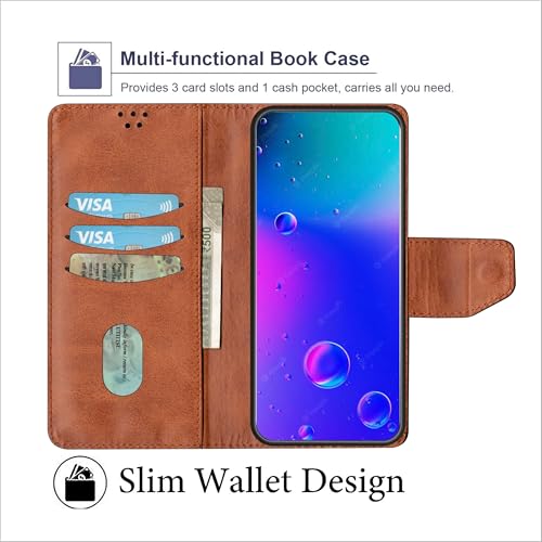 Image of Flip Cover for Redmi 11 Prime 4G Back Cover Case with Magnatic Closure | Inbuilt Stand | Card & Money Pocket (Dual Brown)