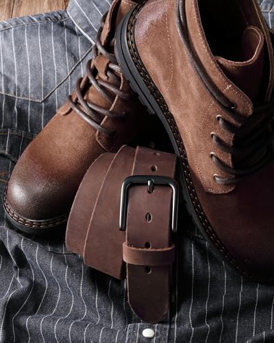 Image of CHAOREN Mens Belts Casual for Jeans - Full-Grain Leather, Durable Cowhide | Solid Buckle, Classic Style, Handmade, Daily Wear, Gift Box