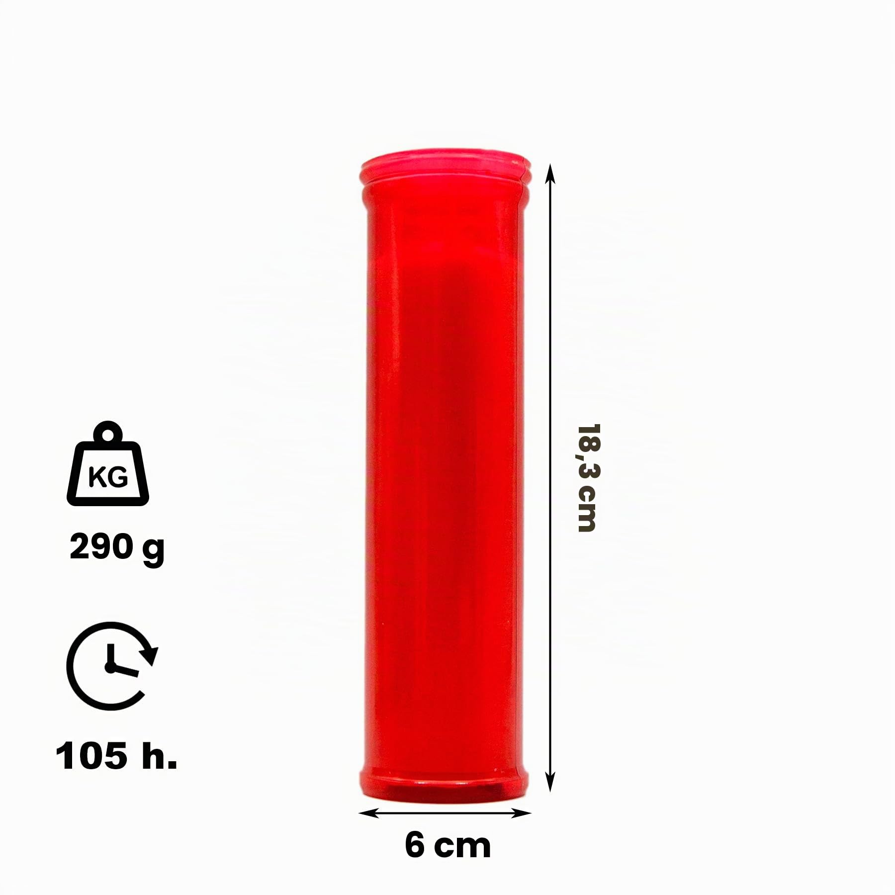 Velón Rojo Grande Velas de Algodón Puro Sin Perfume Pack 24 Unidades (Rojo)