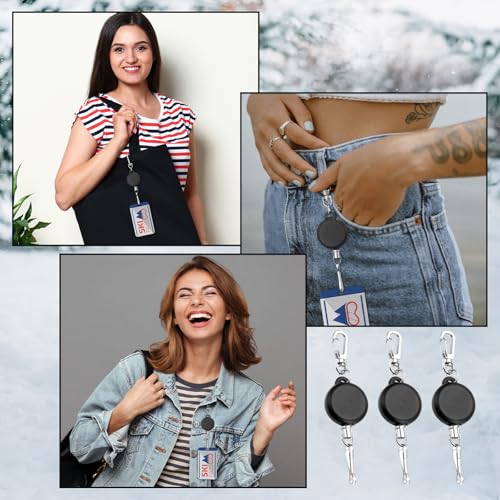 Harloon 3 Pcs Ski Pass ID Card Holder Retractable Winter Ski Badge Reels Ticket Badge Clips Metal Carabiner Clip Retractable ID Reel Clips for Card Holder and Keychain