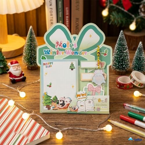 Image of FunBlast Christmas Sticky Notes - Cute Merry Christmas Memo Pad, Kawaii Sticky Note for Kids & Girls, Self Adhesive Notes and Bookmark, Stationery Gift for School, Office & Personal Use (Green)