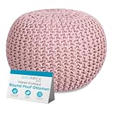 BIRDROCK HOME Round Pouf Ottoman Foot Rest - 18.5βx18.5βx15β Boho Compact Comfortable Soft Cotton Braided Foot Stool with Bean Bag Filling for Living Room, Bedroom, or Nursery (Dusty Rose)