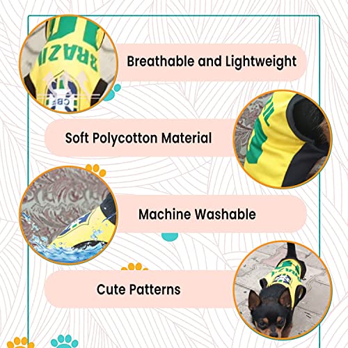 Image of Lulala Dog Shirts Brazil 10 Printed Clothes with Summer Pet T Shirts Cool Puppy Shirts Breathable Dog Outfit Soft Dog Sweatshirt for Pet Dogs Cats (Yellow, 12 INCH)