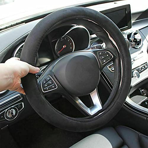 Riloer Heated Steering Wheel Cover, Suede 12V Auto Steering Wheel Protector Cover with 45-65 degrees Celsius, Comfy Car Steering Cover Hand Warmer Black