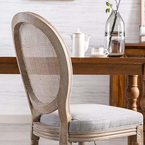 Guyou Farmhouse Dining Chairs Set Of 2, Upholstered Dining Room Chairs With Round Rattan Back French Country Accent Chair Side Chairs With Distressed Wood Frame For Kitchen Living Room (Grey) #TOP2