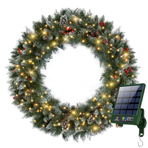 ecoCalm Solar Wreath 48 inch, Outdoor Christmas Wreaths Large with