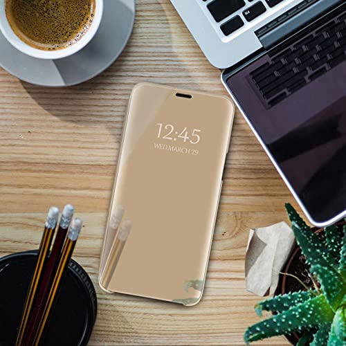 Note 20 Ultra Leather Case For Samsung Galaxy Note20 Ultra 5G, Slim Phone Case Clear View Makeup Mirror Flip Cover, With Kickstand Shockproof Protective Cover For Samsung Note 20 Ultra 5G (Gold) #TOP6