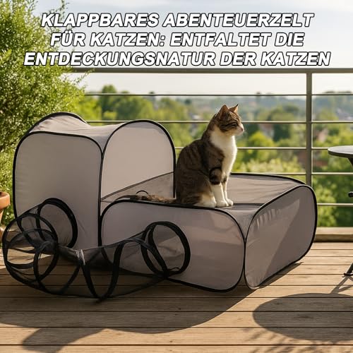 Katzengehege Mit Tunnel - Outdoor Cat Enclosure Mit Tunnel, Klappbares Katzengehege Outdoor, katzengehege Balkon, Katzenauslauf, Katzenklappen, Indoor Kleintiere, Interaktivem Spielzeug