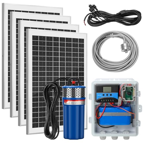 Solar Well Pump Kit With Water Level Sensor for Auto Refill, Submersible Pump+Four Solar Panels with...
