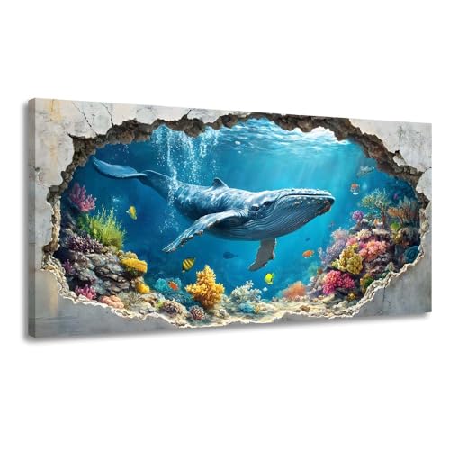 GAFSING Vibrant Blue Multi-color Whale Ocean Canvas Wall Art for