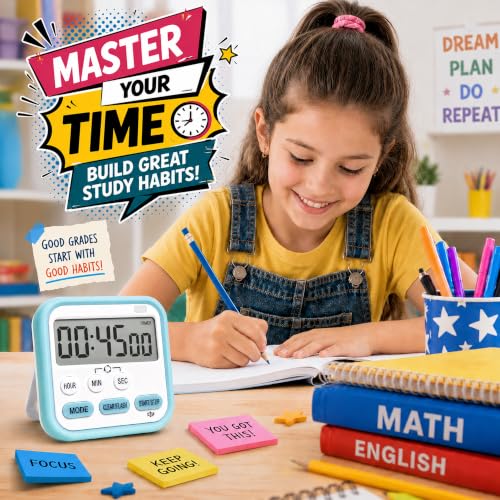 Digital Timer for Kids Classroom Kitchen Timers 24H Timer Clock Blue Green - Image 2