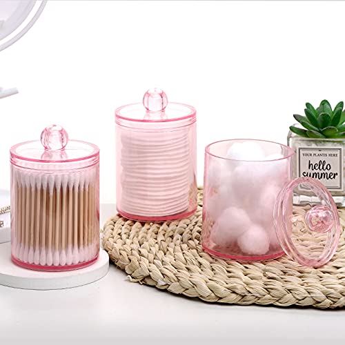 Tbestmax 3 Pack Cotton Swab Ball Pad Holder, 10 Oz Qtip Apothecary Jar Pink Makeup Organizer, Bathroom Containers Dispenser by Tbestmax - Image 7