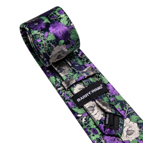 Image of Barry.Wang Plaid Ties Mens Silk Necktie and Tie Clip Checkered Tie for Wedding Party Business Formal