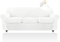 Vista 35 de FestiCorp Funda de sofá de terciopelo, fundas para sofás con 3 cojines, fundas elásticas de 4 piezas, fundas gruesas para muebles para perros y Camel