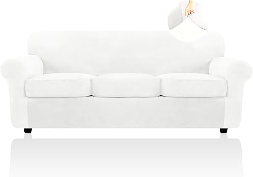 FestiCorp Fundas de terciopelo para sofá de 3 plazas, funda elástica de 4 piezas para sofá, fundas gruesas para muebles de perros y mascotas, color