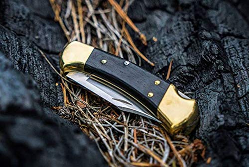 image for Buck Knives 112 Ranger Lock-back Knife, Brass Bolsters, Ebony Handles,