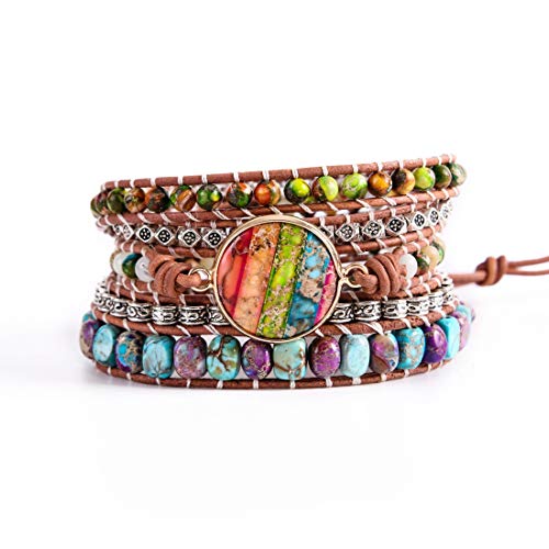 YGLINE Friendship Weave Yoga Bracelets Handmade Bracelets for Women Girls Adjustable Boho Woven Bracelet Gemstone Bohemian Bracelet Nature Stone Bangle Bracelets (Chakra)