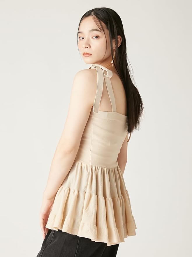 【FRAY I.D】ショルダーリボンペプラムニットキャミ【新品、タグ付き】 フレイ アイディー FRAY I.D ショルダーリボンペプラムニット