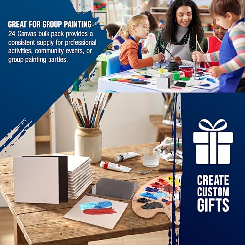 U.S. Art Supply Mini Magnetic Canvas Panels, 24 Pack, 4x4 Inch, Primed 8 Ounce Heavyweight Cotton, Small Canvases for Painting Acrylic and Watercolor, White Square Flat Canvas Boards