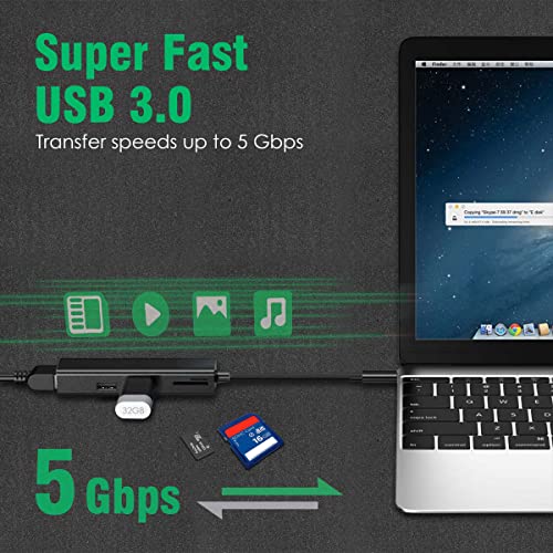 Image of AGARO 5in1 Type C to USB A + MMC + Ethernet Converter, 2 USB 3.0, SD And TF Card Reader