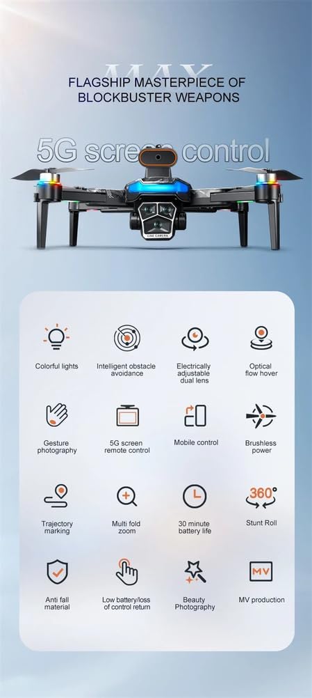 UAV A14 ProMax Drone 8K HD Fotocamera quadricottero con Schermo Telecomando 5G WiFi Fotografia Aerea Senza spazzole RC Dron