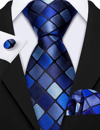 Image of Barry.Wang 6 PCS Men Ties Set Silk Business Fashion Woven Necktie Handkerchief Cufflinks Paisley Stripe Wedding Party