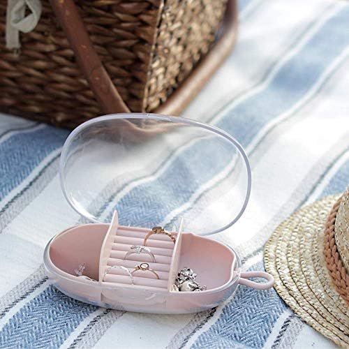 Hikinlichi Travel Size Jewelry Storage Case Portable Jewelry Organiser Box Holder Small Display Showcase w Crystal Clear Lid for Rings Necklaces Bracelets Earrings Girls Women Mother Daughter Pink