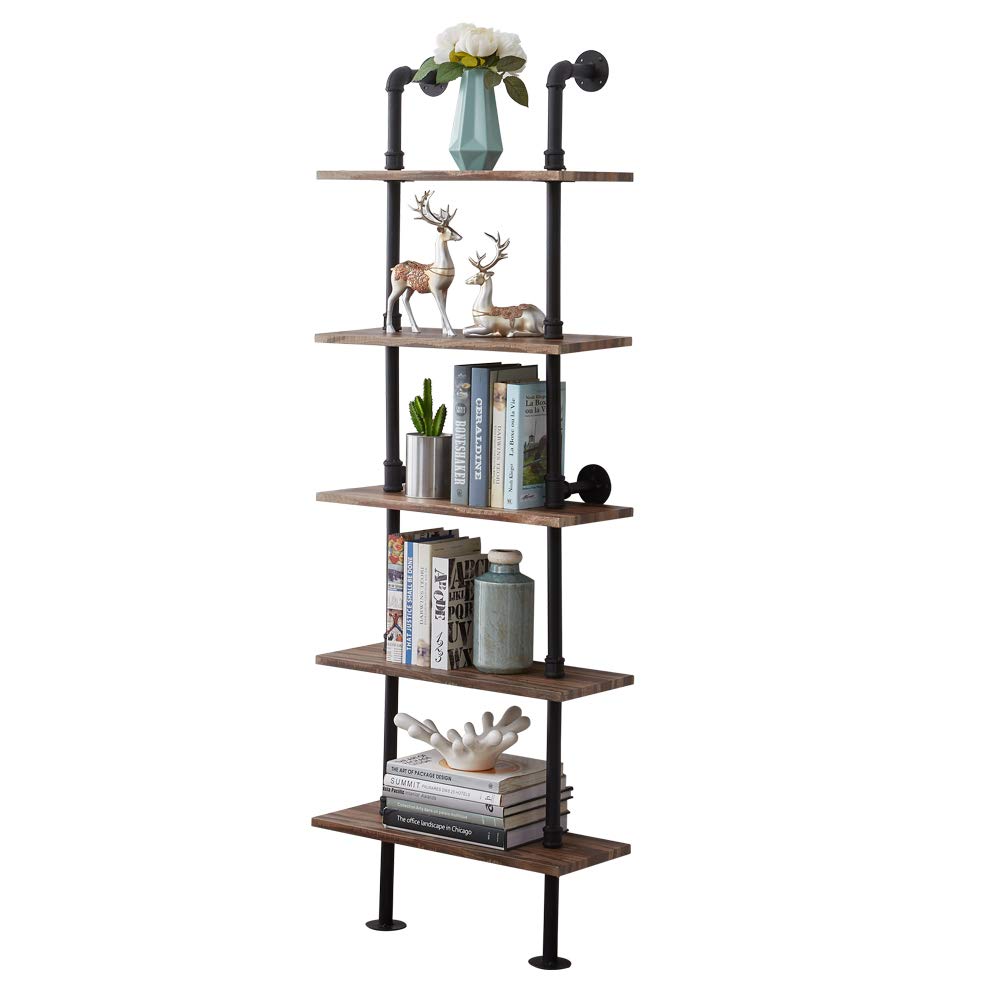 Hombazaar 5Shelf Rustic Industrial Bookshelf Ladder Shelf, Vintage