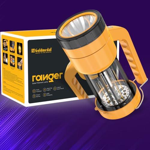 Goldmedal Ranger Solar Filament Lamp - CNW + Red, Blue, Pack of 1 Multi-Function | Warning Lights | Inbuilt Solar Panel | Touch Sensor | USB Charging | Energy Saving