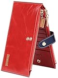 Borgasets RFID Blocking Women's Genuine Leather Wallet Credit Card Holder Zipper Purse Red