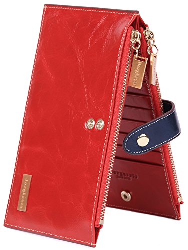 Genuine Leather Wallet for Women Credit Card Holder Wallets Zipper Purse with RFID Blocking Red