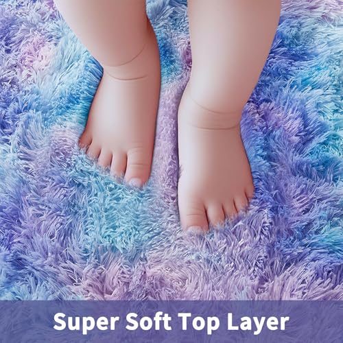 image for Ophanie Round Rugs 5Ft Tie-Dye Rainbow Purple Area Rug, Aesthetic Room