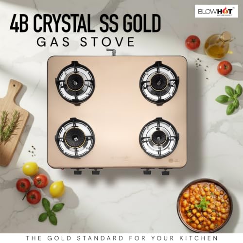 Image of BLOWHOT Crystal 4B Gas Stove | Stainless Steel Top | Push Button Auto Ignition Gas Stove Powered by Battery | Warranty - 2 Year on Product | 5 Years on Burner and Gas Valves